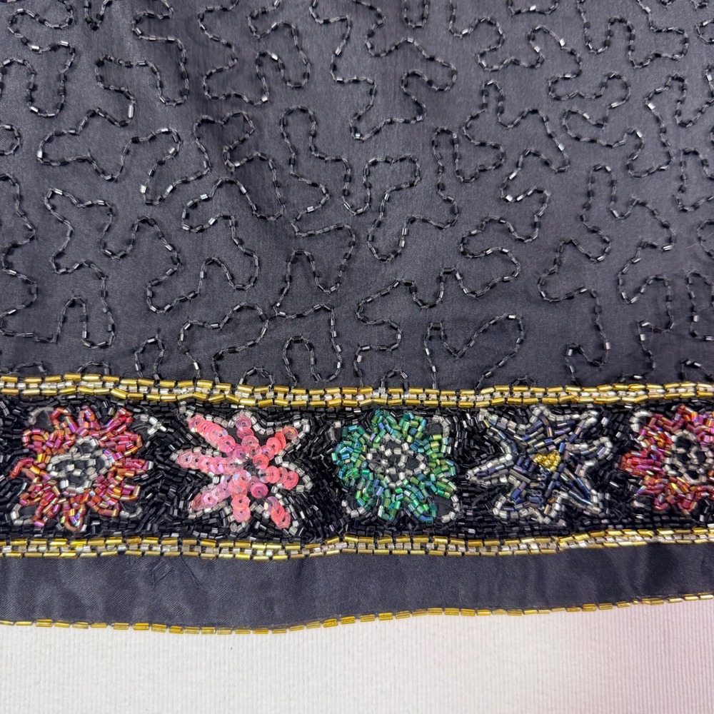 Laurence Kazar Vtg Silk Beaded Top XL Black Sheer Sleeve Evening Cocktail Blouse - Picture 6 of 16